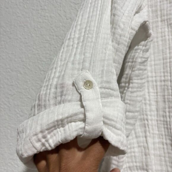 Natural Life Large White Ivory Button-Up Gauze Crop Top Shirt Beachy Embroidered - Picture 6 of 10